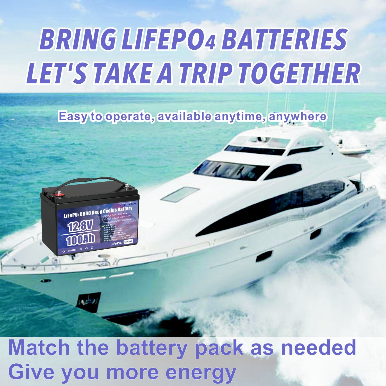 Smart 12V 100Ah LiFePO4 Battery - Group 31 with Intelligent 100A BMS &amp; Bluetooth