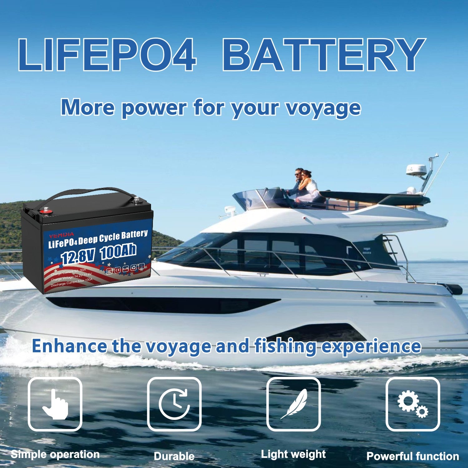 12V 100Ah LiFePO4 Battery - Group 31 Waterproof with 100A BMS for RV &amp; Marine