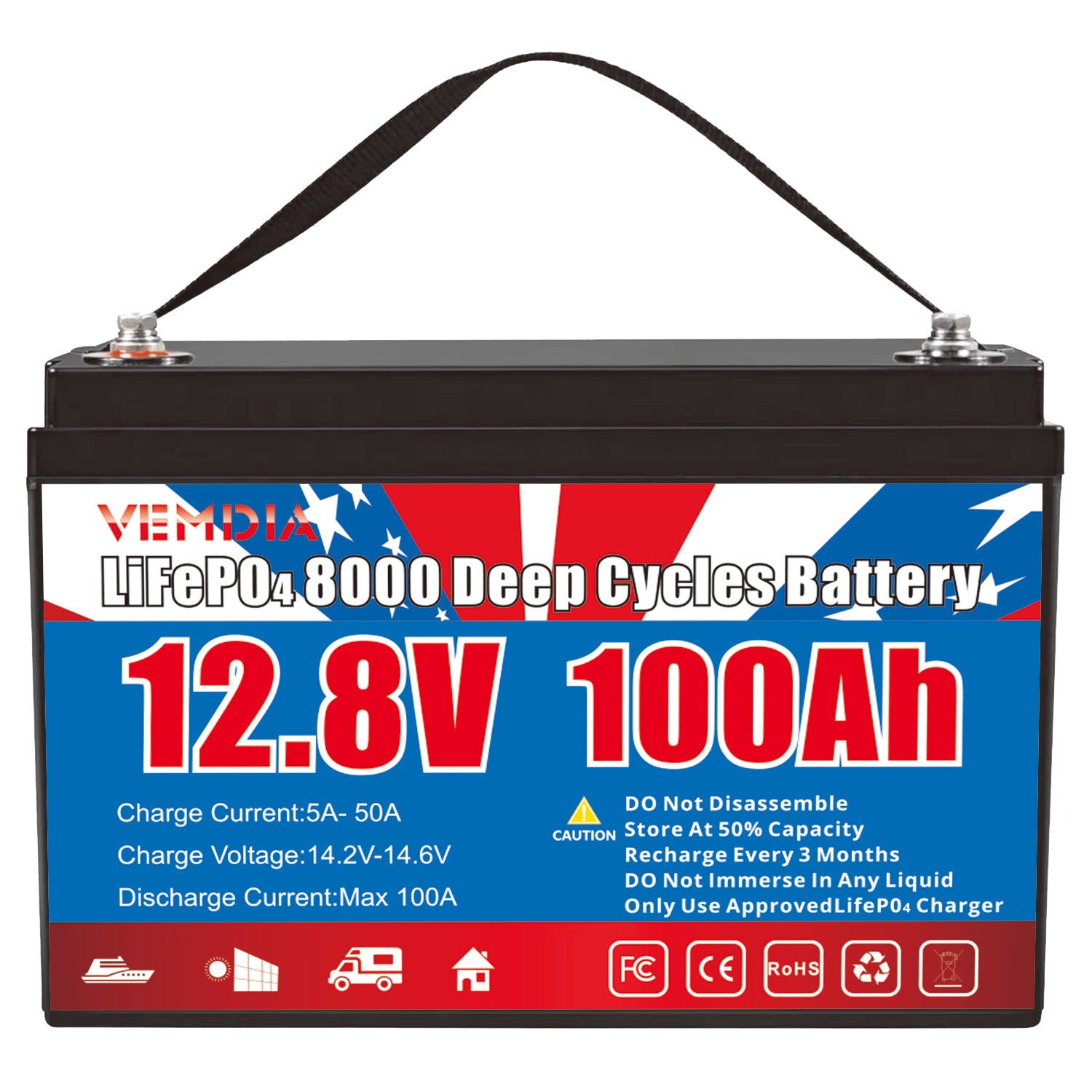 Group 31 LiFePO4 Deep Cycle Battery - 100Ah 12V with 100A BMS &amp; Waterproof Design