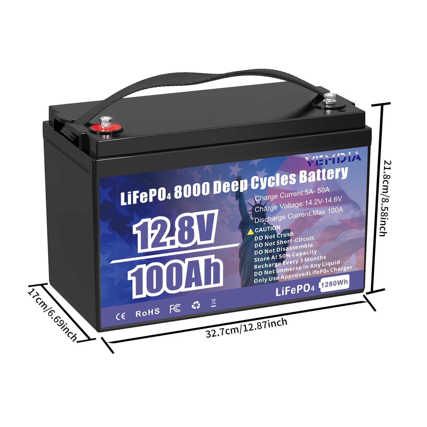 Smart 12V 100Ah LiFePO4 Battery - Group 31 with Intelligent 100A BMS &amp; Bluetooth
