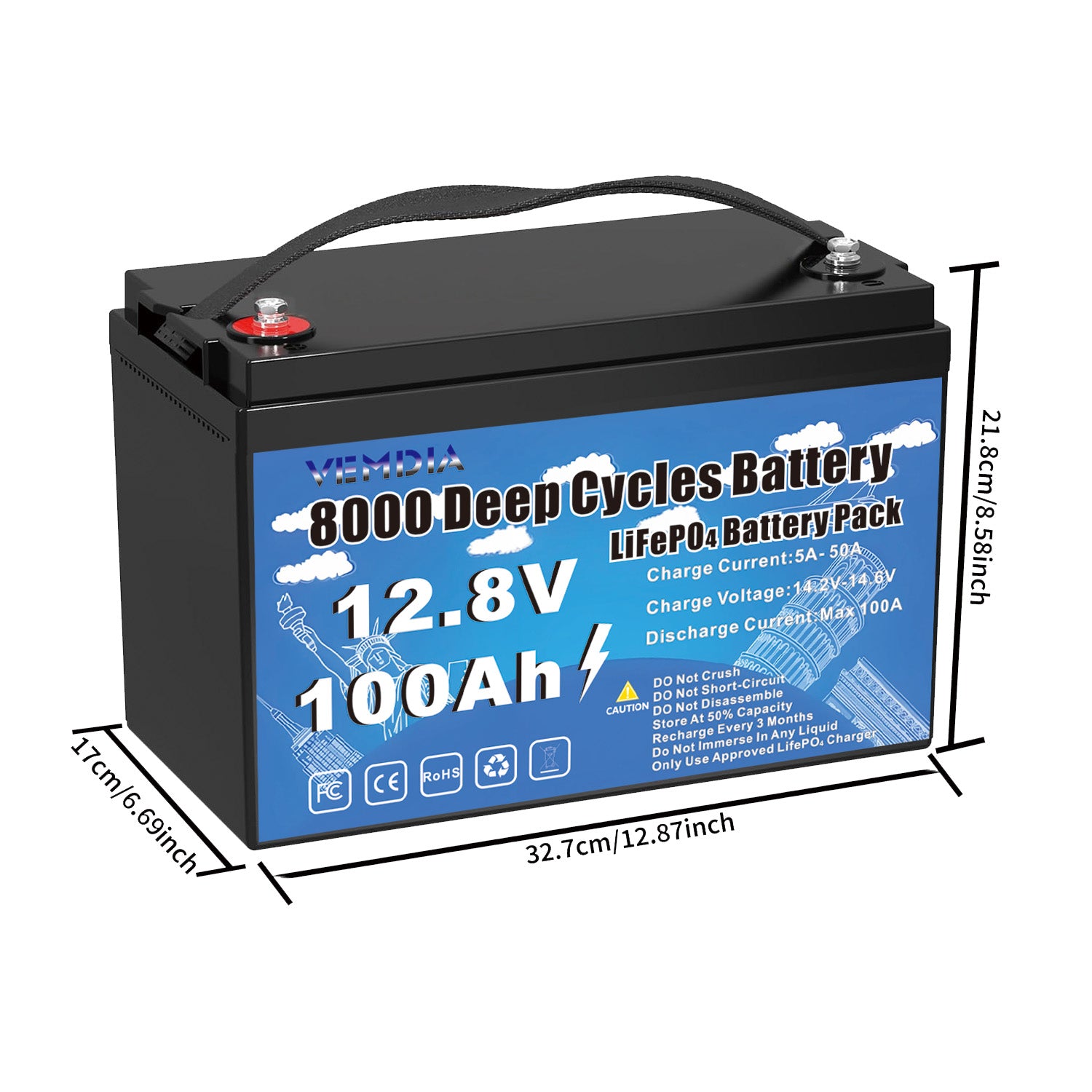 1207 12V 100Ah LiFePO4バッテリー スマートBMS キャンプ 100Ah LiFePO4 Battery 12V | Smart 100A BMS | Marine & Solar