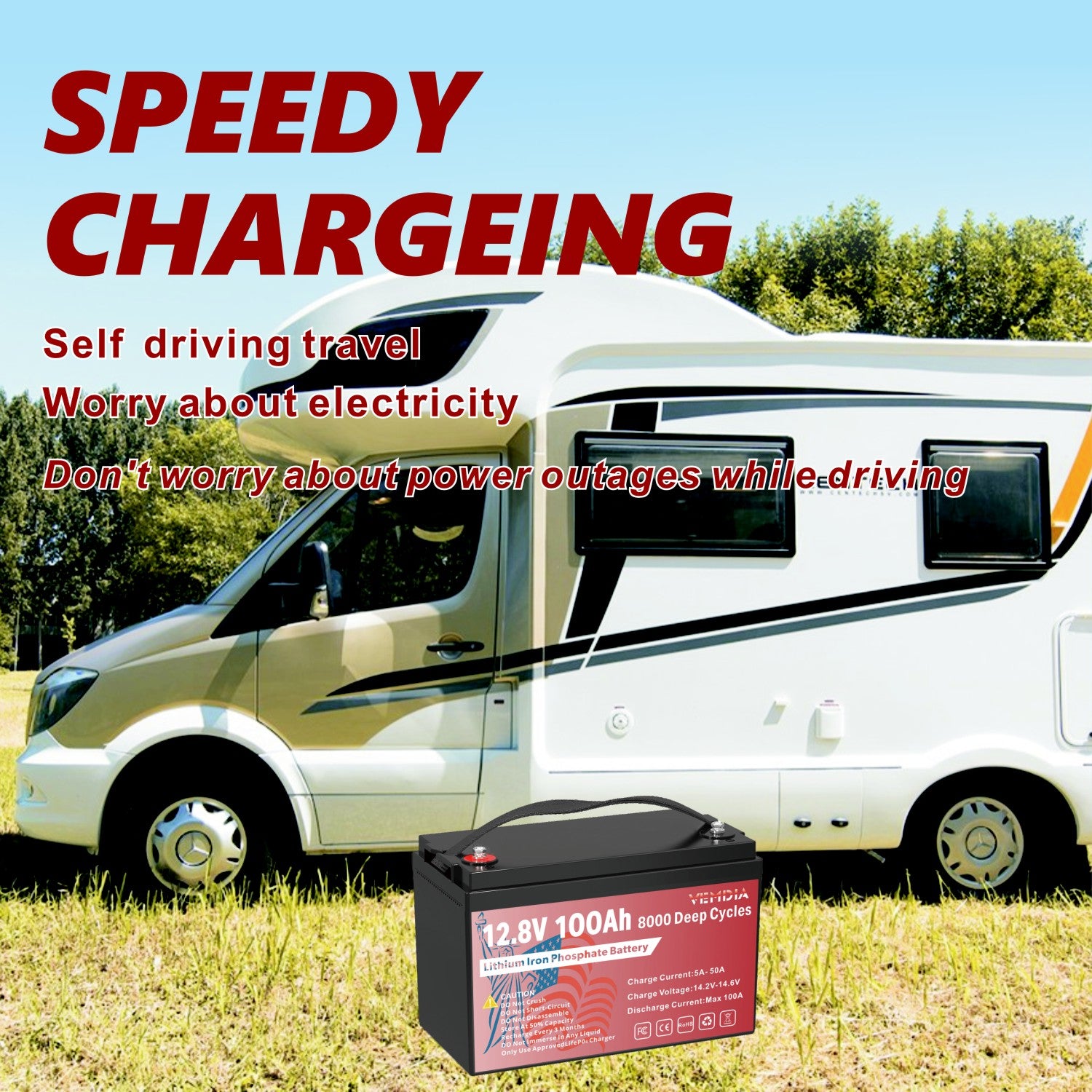 Heavy-Duty 12V 100Ah Group 31 LiFePO4 - Industrial Grade Battery with 100A BMS