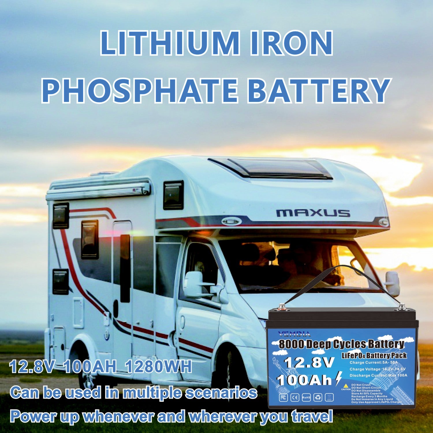 100Ah Lithium Iron Phosphate Battery - 12V Group 31 with Smart BMS for Marine &amp; Off-Grid
