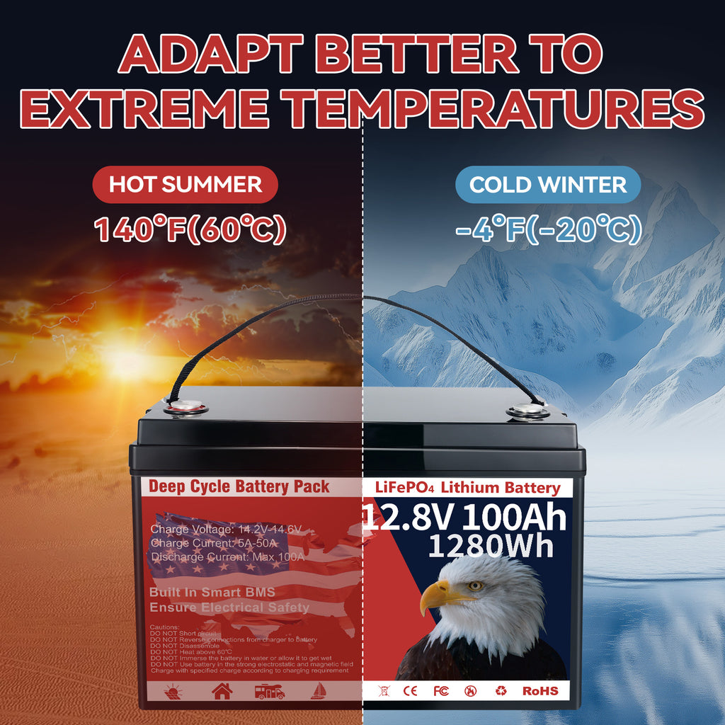 12V 100Ah LiFePO4 Battery - Group 31 Deep Cycle with BMS for Solar, RV &amp; Marine