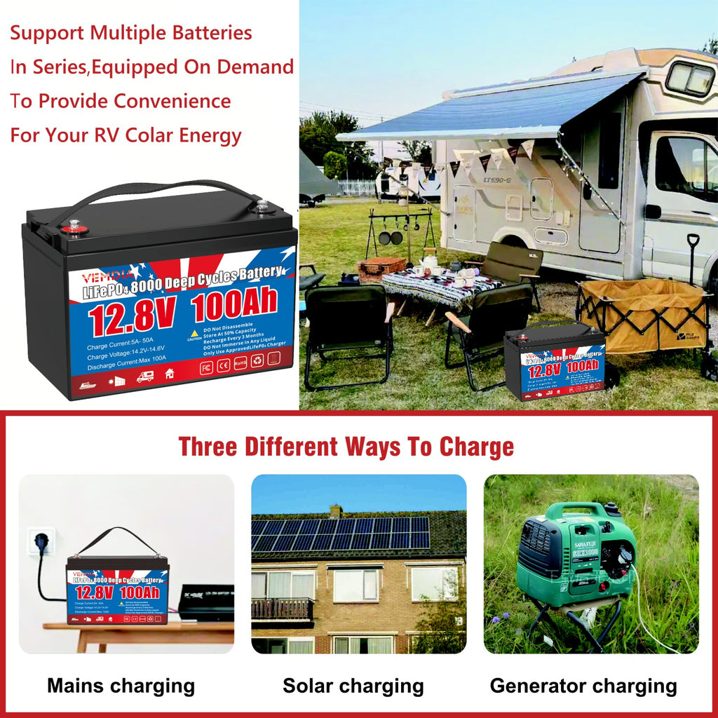 Group 31 LiFePO4 Deep Cycle Battery - 100Ah 12V with 100A BMS &amp; Waterproof Design