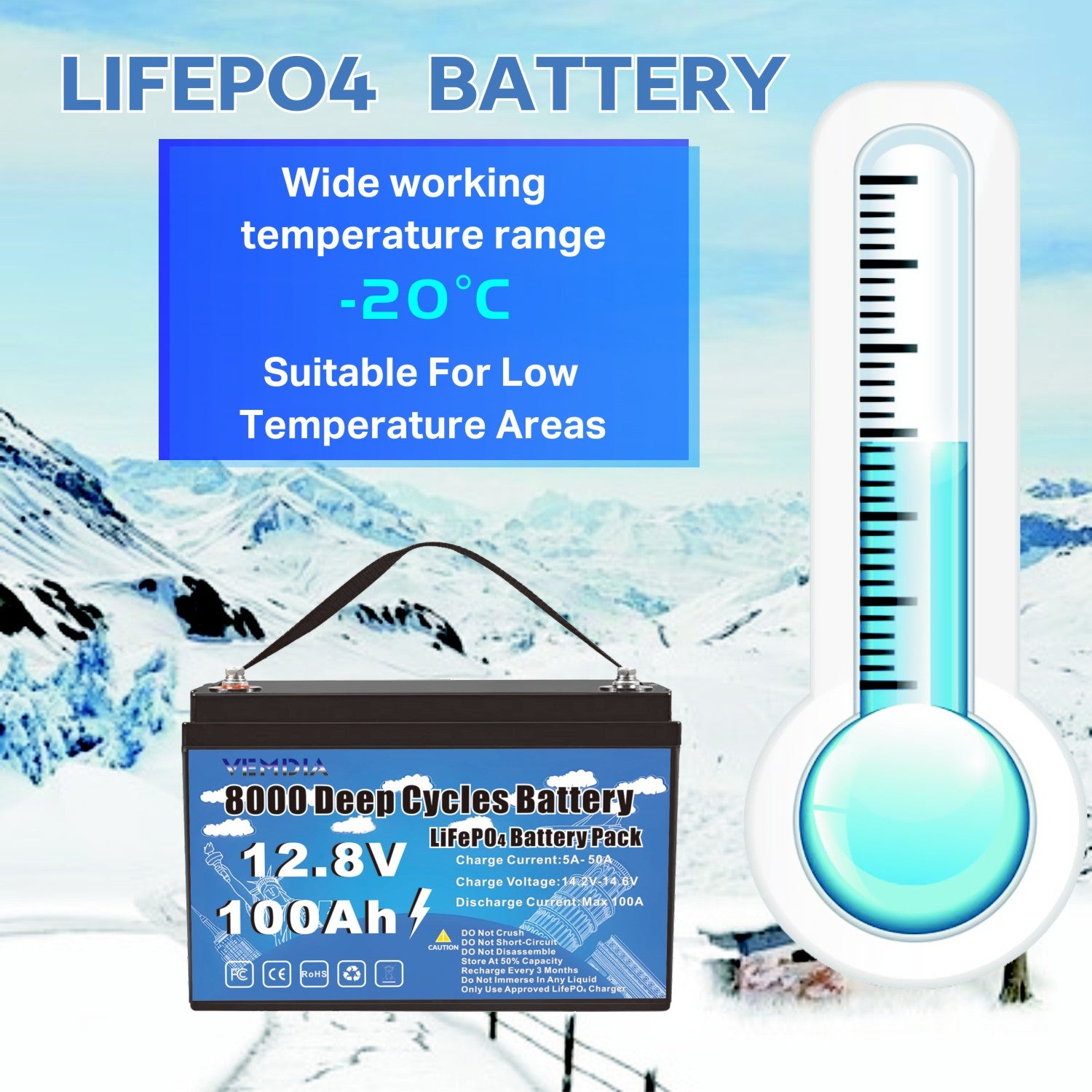 100Ah Lithium Iron Phosphate Battery - 12V Group 31 with Smart BMS for Marine &amp; Off-Grid