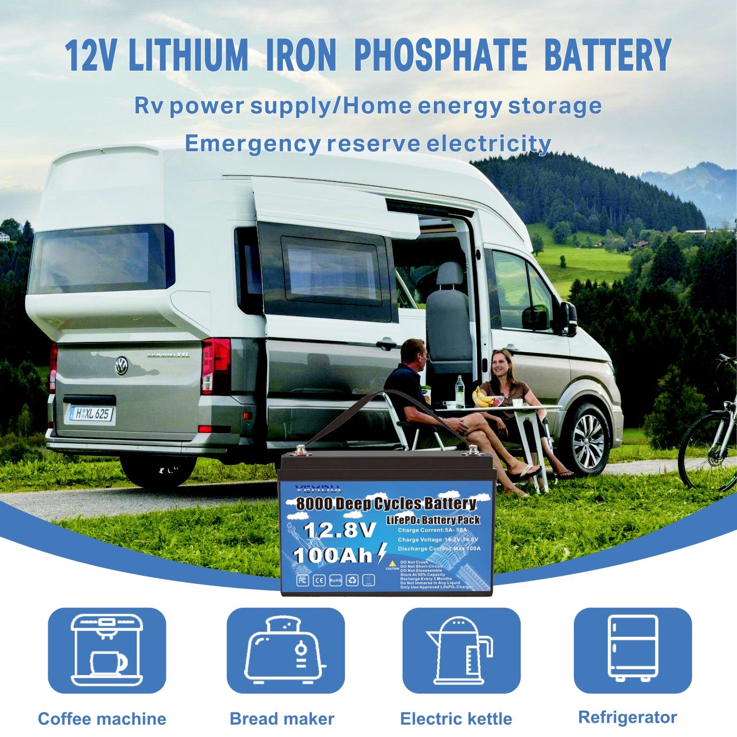 100Ah Lithium Iron Phosphate Battery - 12V Group 31 with Smart BMS for Marine &amp; Off-Grid