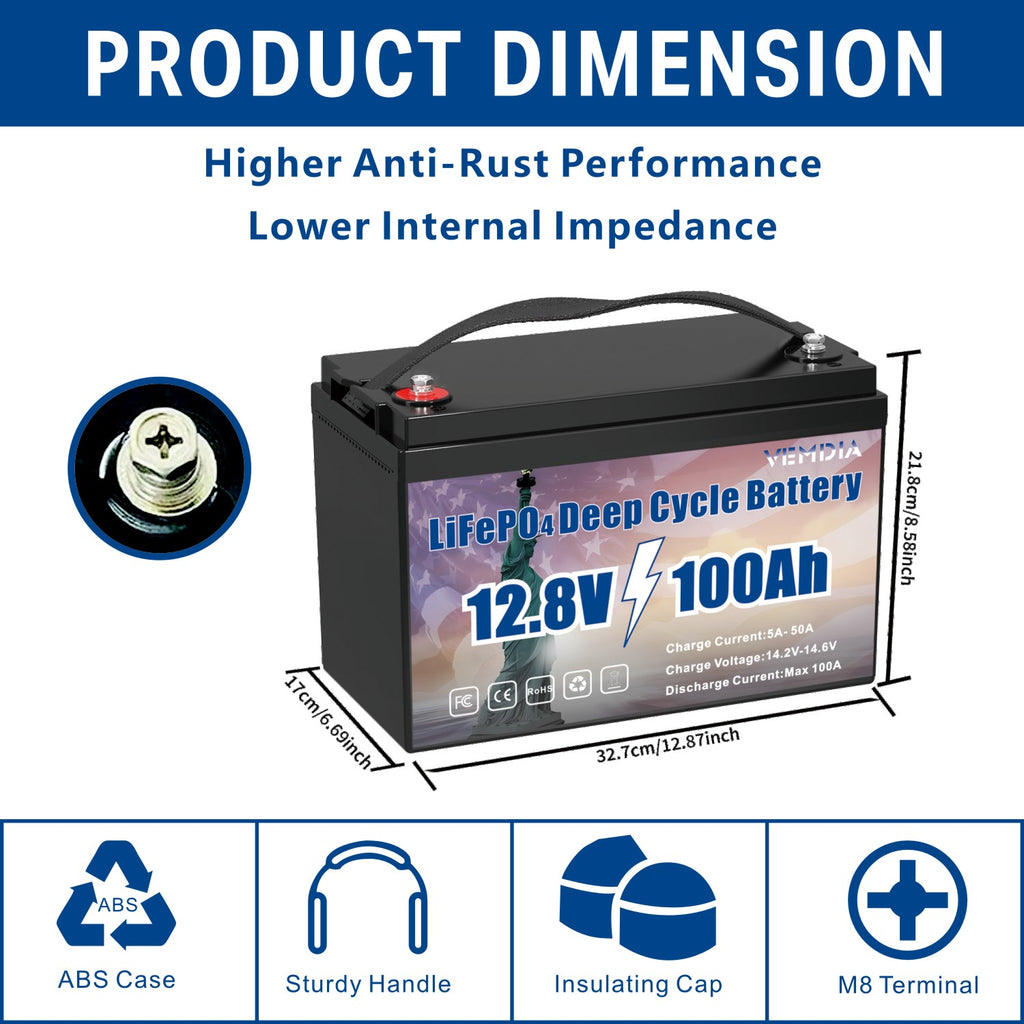 Premium 12V 100Ah Group 31 Battery - LiFePO4 Technology with Waterproof 100A BMS