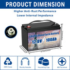Premium 12V 100Ah Group 31 Battery - LiFePO4 Technology with Waterproof 100A BMS