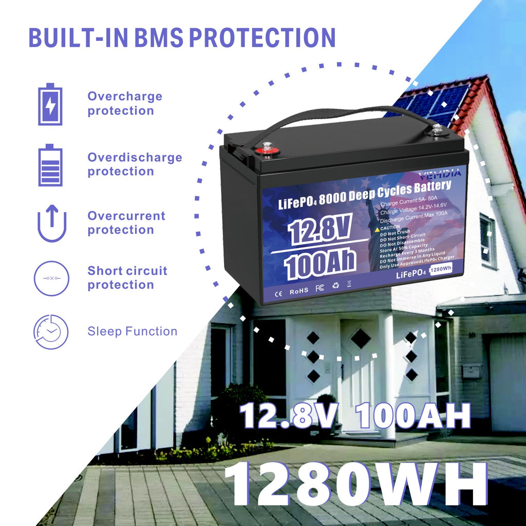 Smart 12V 100Ah LiFePO4 Battery - Group 31 with Intelligent 100A BMS &amp; Bluetooth