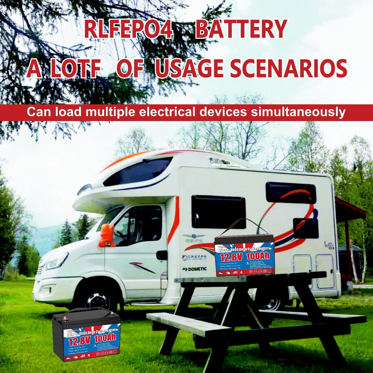 Group 31 LiFePO4 Deep Cycle Battery - 100Ah 12V with 100A BMS &amp; Waterproof Design