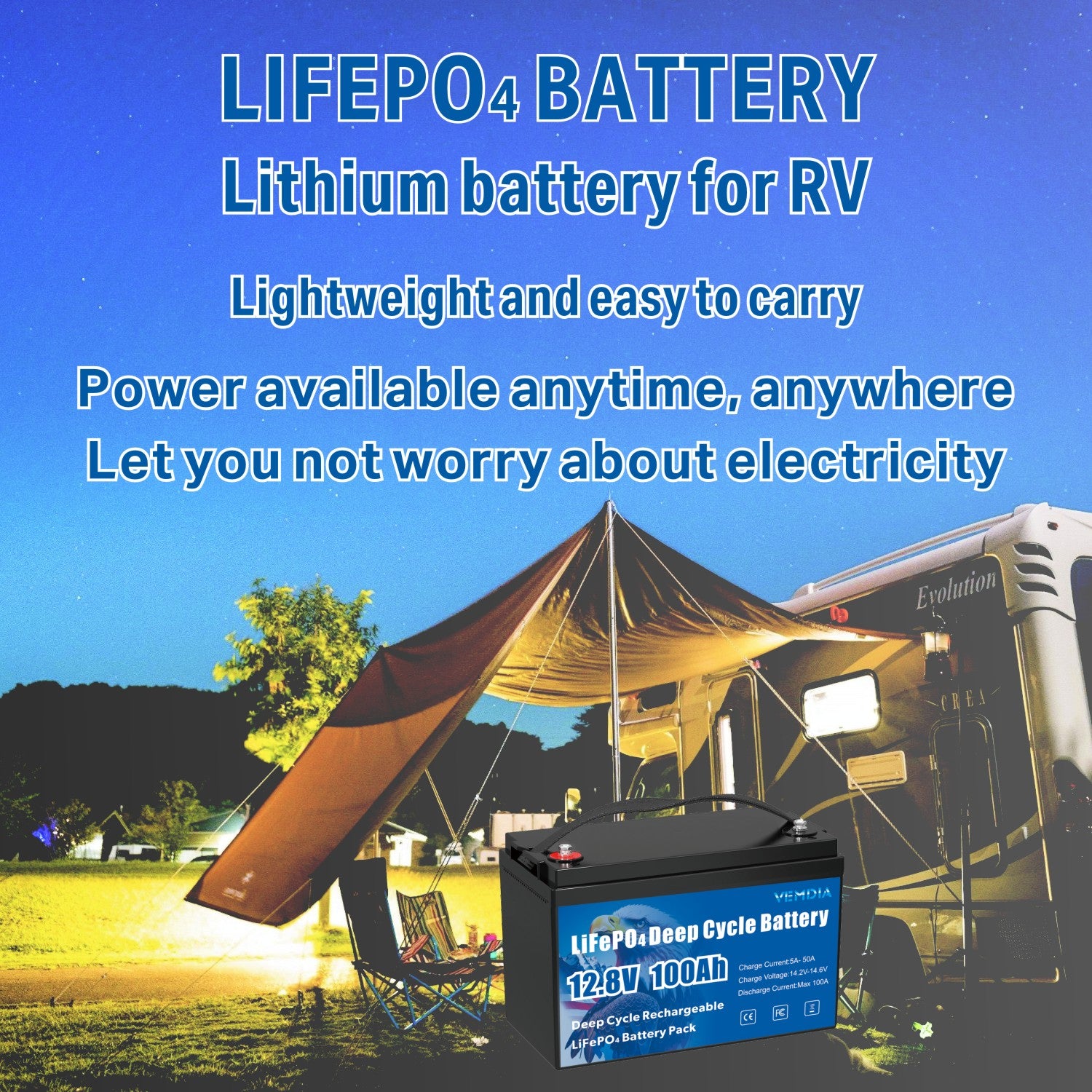 Reliable 12V 100Ah Group 31 LiFePO4 Battery - 8000+ Cycles with 100A BMS Protection