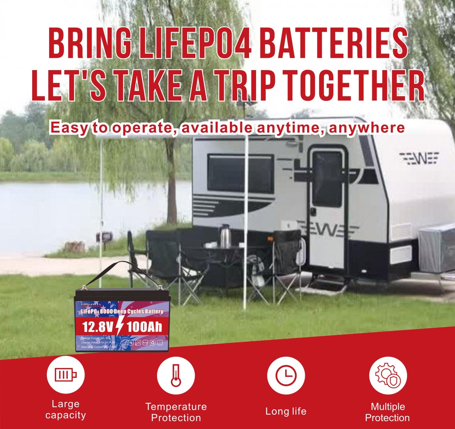 Eco-Friendly 12V 100Ah LiFePO4 Battery - Group 31 Green Energy Solution with 100A BMS