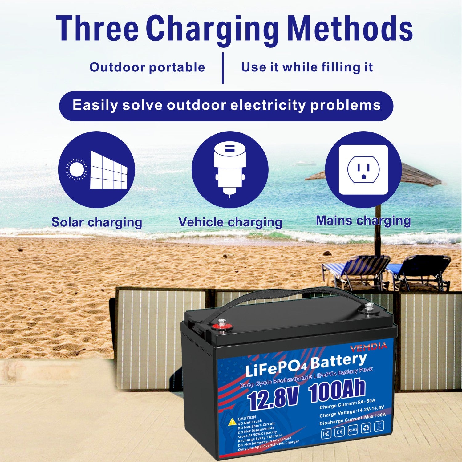 100Ah 12V LiFePO4 Battery Group 31 - Long-Life Lithium with 100A BMS for Solar &amp; RV