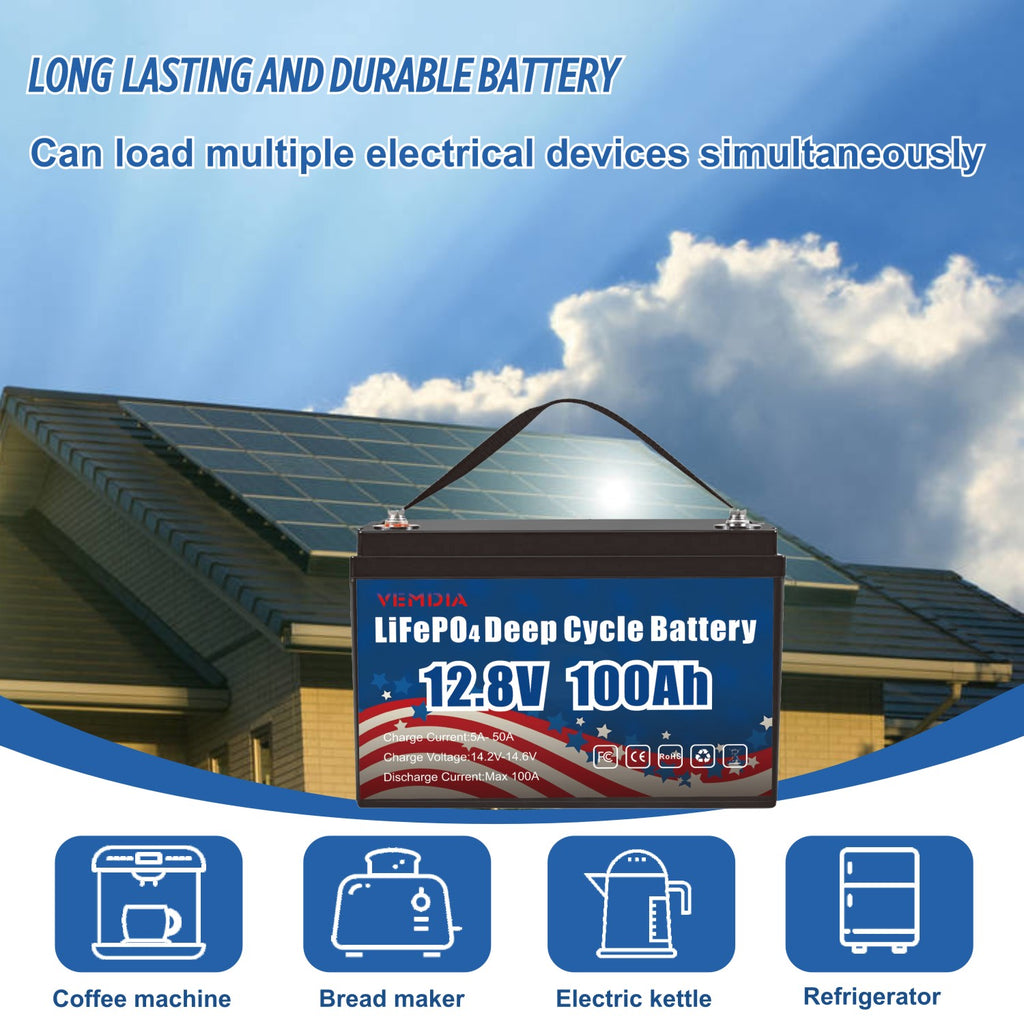 12V 100Ah LiFePO4 Battery - Group 31 Waterproof with 100A BMS for RV &amp; Marine