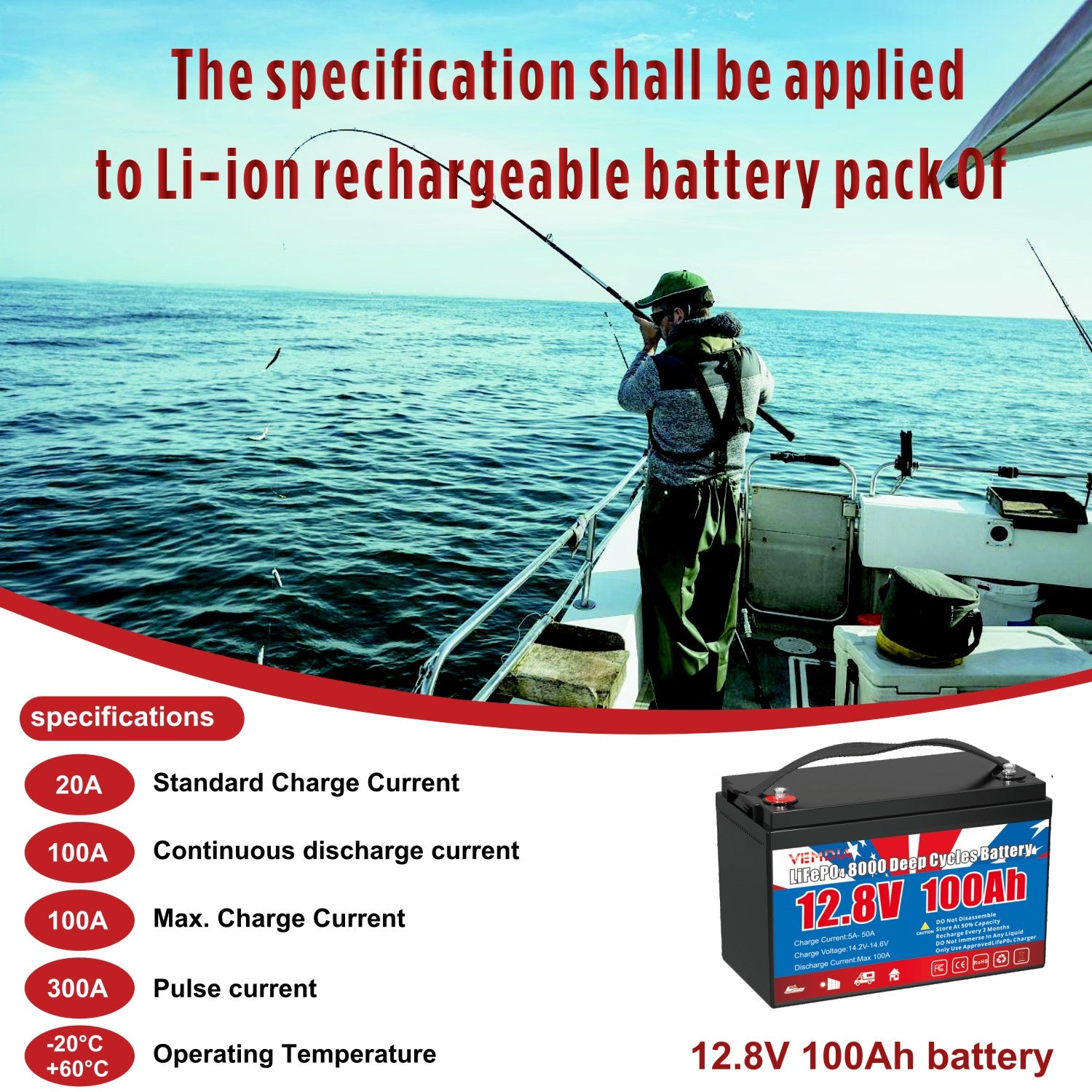Group 31 LiFePO4 Deep Cycle Battery - 100Ah 12V with 100A BMS &amp; Waterproof Design