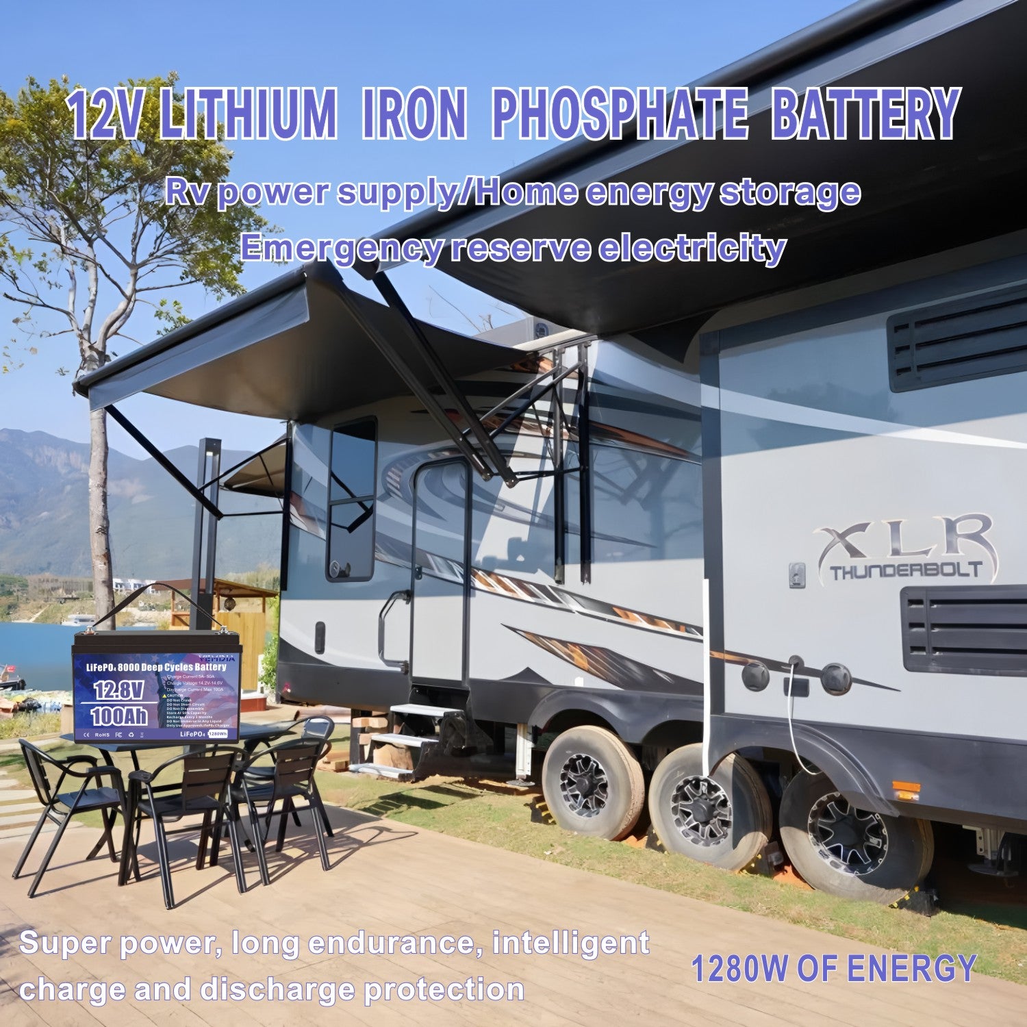 Smart 12V 100Ah LiFePO4 Battery - Group 31 with Intelligent 100A BMS &amp; Bluetooth