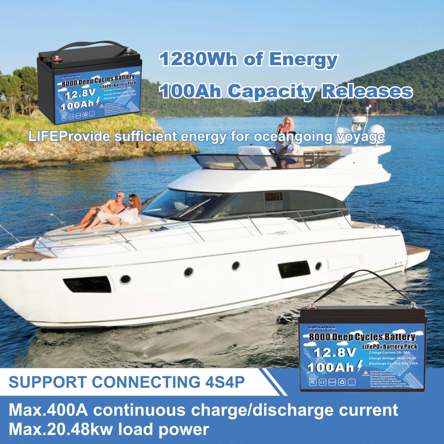 100Ah Lithium Iron Phosphate Battery - 12V Group 31 with Smart BMS for Marine &amp; Off-Grid