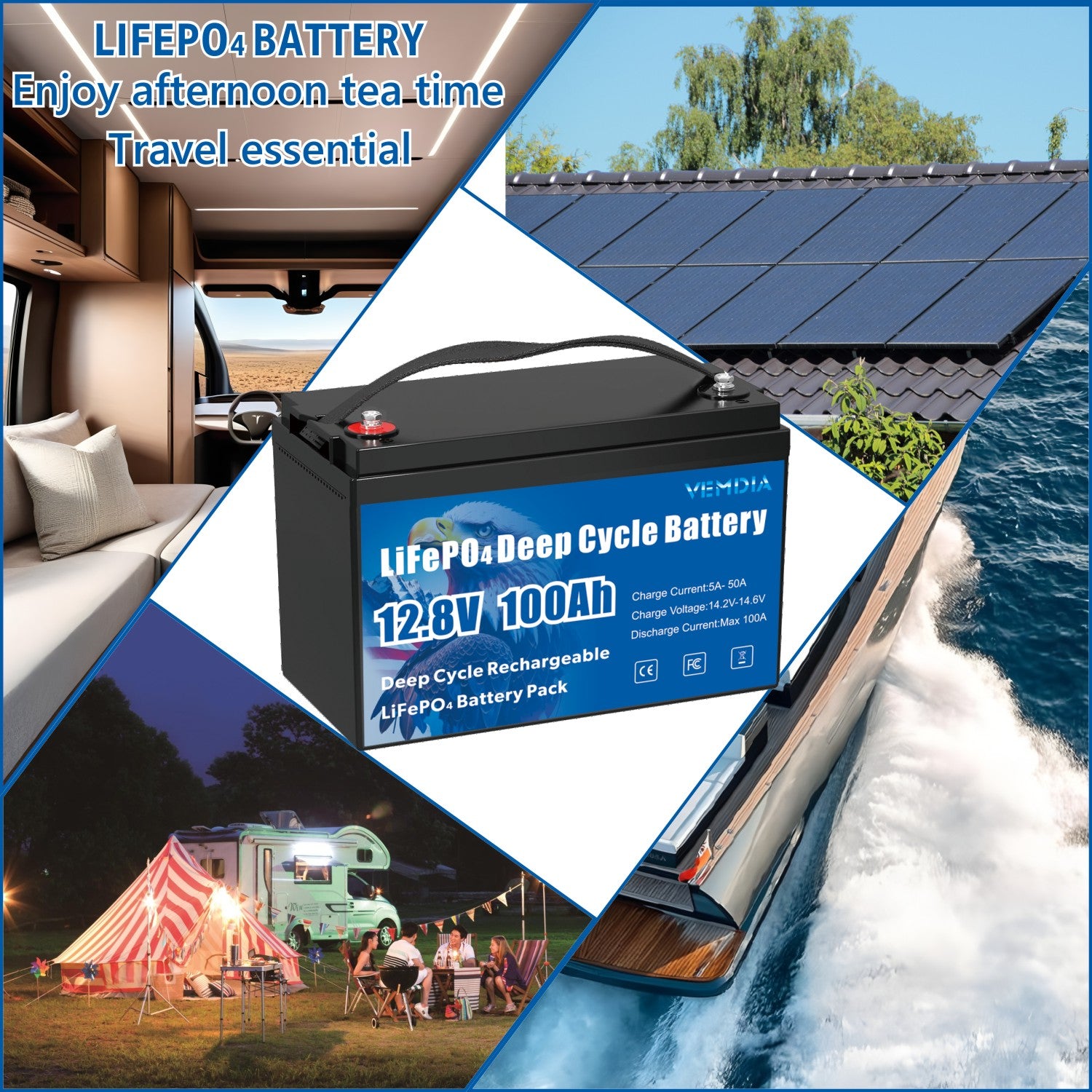 Reliable 12V 100Ah Group 31 LiFePO4 Battery - 8000+ Cycles with 100A BMS Protection