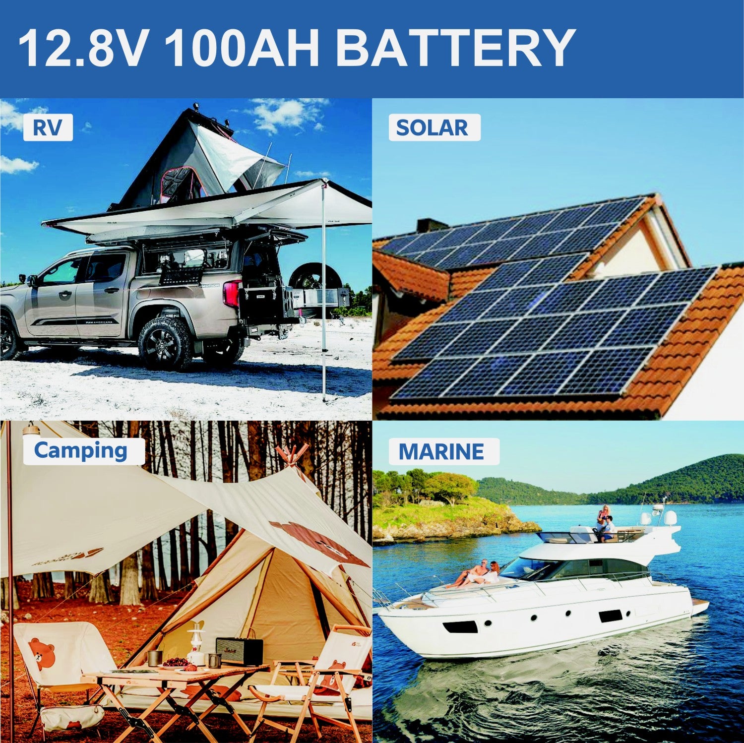 12V 100Ah LiFePO4 Battery - Group 31 Waterproof with 100A BMS for RV &amp; Marine