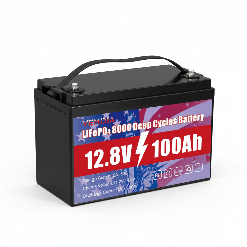 Eco-Friendly 12V 100Ah LiFePO4 Battery Green Energy - Pure White Background