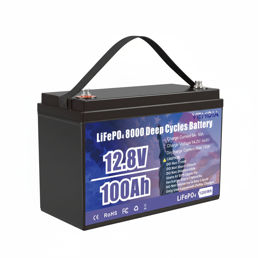 Smart 12V 100Ah LiFePO4 Battery with Bluetooth - Pure White Background